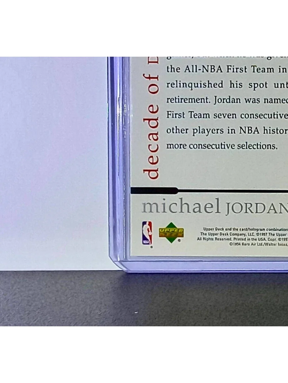 Michael Jordan 1997 Upper Deck Rare Air MJ Decade of Dominance #72 Card Bulls